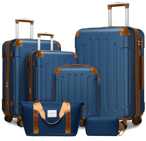 LARVENDER Luggage Sets 6 Piece, Expandable Luggage Set Clearance for Women, Suitcases with Wheels, Hardside Hard Shell Travel Luggage with TSA Lock (Blue Brown, 6pcs)