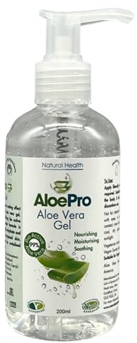 Aloe Pro Pure Vegan Aloe Vera Gel 200ml – Natural Aftersun, Cooling, Moisturising & Soothing | Cruelty Free | For Skin & Hair | Bug Bites, Minor Burns, Dermaplaning, Post-Laser Care