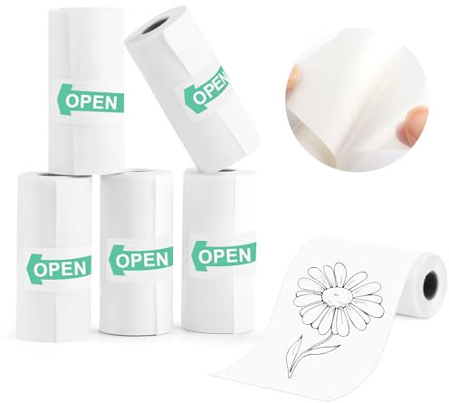 VMUTGA 5 Rollen Thermopapier, Transparent Mini Thermal Printer Papier Selbstklebend Thermo Drucker Papier Bedruckbarer Aufkleber für Kinder Sofortbildkameras Mini Mobiler Fotodrucker (55mm*25mm*3M)