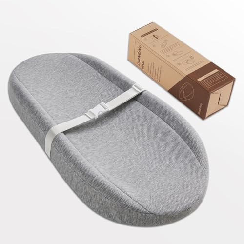 Blissful Diary Fasciatoio con fodera impermeabile in schiuma, include una copertura morbida e lavabile, fasciatoio sagomato per comò con fondo antiscivolo, 81 x 40 cm, grigio