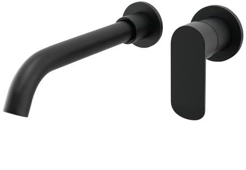 VALAZ Grifo Lavabo Negro Mate Empotrado | Grifo Lavabo Monomando, Mezclador Agua Fría y Caliente, Ahorro de Agua | Instalación Fácil y Rápida | Latón, Inoxidable, Elegante, Redondo, Serie Tuejar