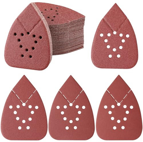 PMIQSA 100 Fogli Triangoli Abrasivi Delta 93x135mm Delta Carta Vetrata Levigatrice Triangolare Assortita 40 80 120 240 400 Grana Carta Abrasiva Levigatrice per Legno