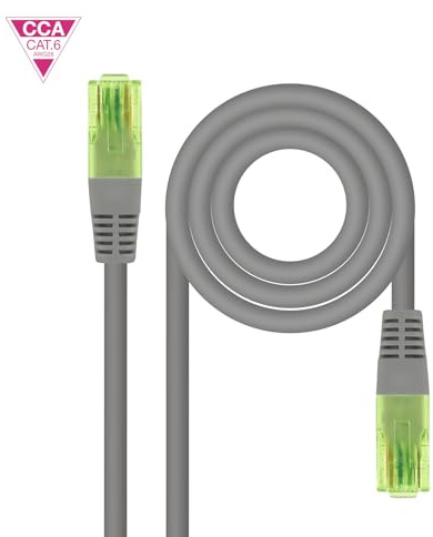 Cable de Red Latiguillo RJ45 CAT.6 UTP AWG26 CCA (Copper-Clad Aluminium) Aluminio revestido de Cobre, Gris, 20 metros