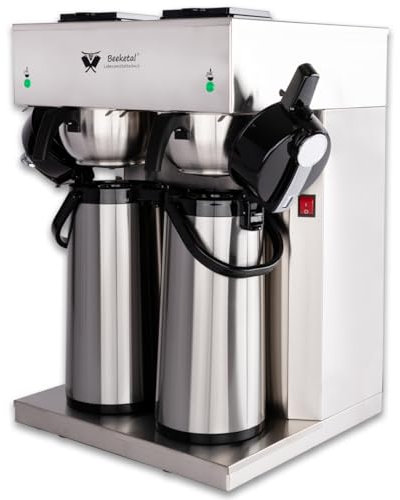 Beeketal 'BGK-TK2' Gastro Duo Filterkaffeemaschine inkl. 2 Pump Thermoskannen mit je 2,1 Liter Kapazität | Doppel Filter Kaffeemaschine inkl. Starterset Kaffe Korbfilter (Größe: 85/245)