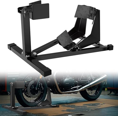 LARS360 Cavalletto per moto anteriore, supporto di montaggio in acciaio per pneumatici da 17-21, larghezza 90-130 mm, sollevatori moto regolabili con piedini in gomma, aiuto di montaggio per la cura