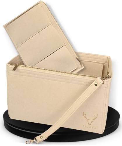 TIDEER Handtaschen Organizer L Beige – Filz Taschenorganizer Einsatz mit vielen Fächern – Taschen Organizer für Shopper, Tote Bag & Damenhandtaschen