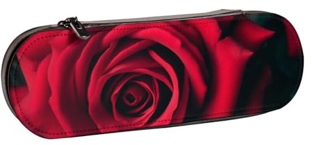 ULKMFFCF Red Rose Printed Hard Shell Pencil Case Pen Bag - PU Leather Students Stationery Pouch Pencil Box for School Office Travel and Makeup