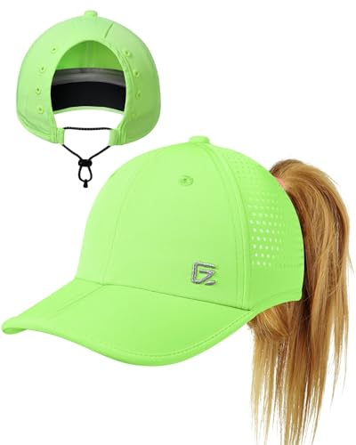 GADIEMKENSD Casquettes Ponytail pour Femmes Casquette de Baseball d'Été avec Trou de Queue de Cheval Cordon Ajustable Maille Respirante Chapeau de Soleil Haute Bun pour Cyclisme Golf Sport Vert Vif