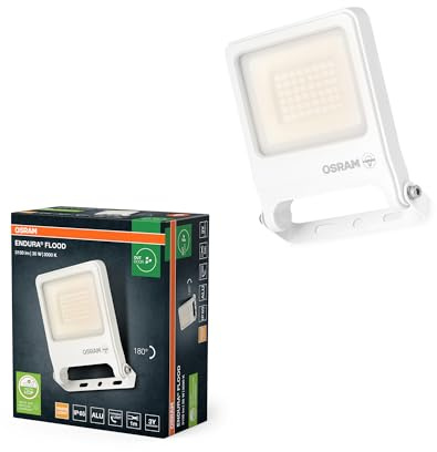 OSRAM Proiettore LED ENDURA FLOOD PC 30W, bianco caldo 3000K, 3000 lumen, proiettore bianco IP65, materiale riciclato, girevole a 180°, bianco