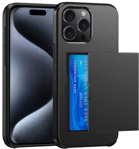 SZSSZSM Plånbok för iPhone 15 Pro Fodral med Korthållare, Svart | Dubbelbottnad, Militärklassat Skydd, Stötsäkert, Dolda Kortplatser, Tunn och Exakt Passform Skal