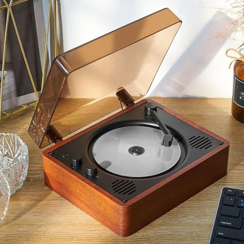 Reproductor de CD Bluetooth retro - Sistema estéreo portátil recargable con control remoto y altavoces integrados (cereza)
