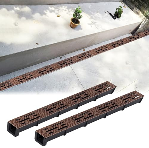 Canal de drenaje delgado de 5 cm y kit de rejilla de grano de madera para calzadas y patios, solución de drenaje para sótanos (1 unidad)