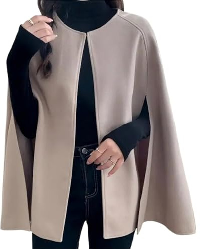 CSSHNL Poncho Invierno Poncho de invierno color liso, capa lana, abrigo holgado sin cuello for mujer, otoño(Khaki)