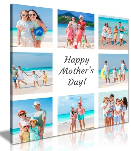 Personalised Canvas Print – 9 Photo Collage Square Custom Wall Art, Framed | Ready to Hang, Fade-Resistant Inks, Photo Gifts for Mum Dad Birthday Christmas, Family Pictures for Walls, Sizes 12-30 Inches