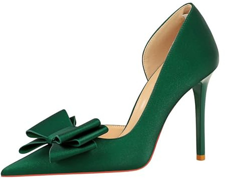 Mujer Zapatos de Tacón 10.5 CM Sexy Stilettos con Punta Aguda Verde Satén Lazo Recorte Lateral Elegantes y Dulces para Fiestas y Bodas-Numeric_40