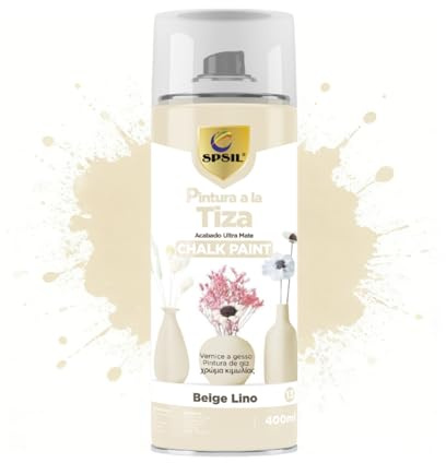 SPSIL Pro Chalk Paint Spray-Pintura en Spray Ultra Mate a la Tiza,Efecto Retro y Vintage para Muebles de Madera, Metal, Cerámica,Imprimación en Spray -Colores Beige Lino 400ml