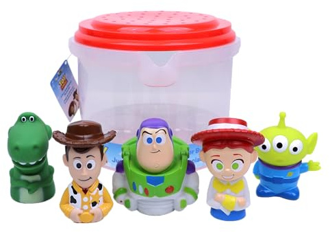 Disney Toy Story – Seau de 5 pièces Jumbo Squirter – Jouets de Bain pour bébés et Tout-Petits – Comprend Un Seau de Rangement – Rangement des Jouets d'eau pour l'heure du Bain
