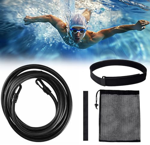 Swim Training Guinzaglio,4m Elastico Nuoto,Cintura di Nuoto per Piscine,Cinture da Piscina Regolabile,Fascia di Resistenza per il Nuoto,Adatto Bambini e Adulti per Godersi il Divertimento in Piscina