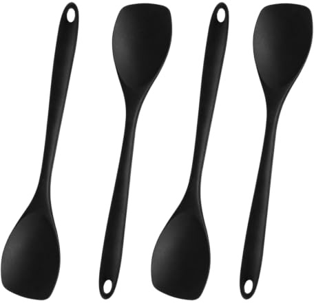 4 Pezzi Set di Utensili da Cucina in Silicone, 27,5cm Cucchiaio Silicone Cucina, Cucchiaio da Cucina, Cucchiai di Antiaderente, Mestolo Cucina per Cucinare, Cuocere, Mescolare e Servire