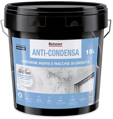 Pittura Antimuffa e Anticondensa per Interni Aguaplast 15lt – Elimina Muffa e Umidità – Isolante Termico per Pareti Fredde – Ideale per Bagno e Cucina – Bianco