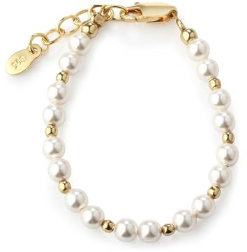 Cherished Moments Braccialetto per bambini in argento Sterling placcato oro 14 K con perle bianche coltivate per neonati, neonati e ragazze, 4.5 inches, Acciaio inossidabile, Non tipo di gemma