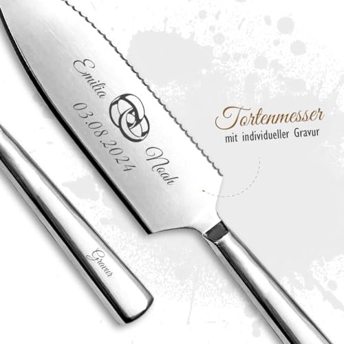 APS Tortenmesser/Kuchenheber mit eigener Gravur/Hochzeit Motiv Ringe Geschenk Brautpaar