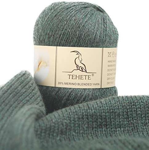 TEHETE Merinowolle Garn zum Stricken und häkeln, Handstrickgarn Schurwolle, 250 Metern 3 Fäden 50g per Knäuel,weich und leicht,Olivgrün