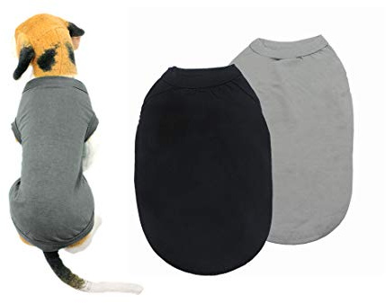 YAODHAOD Cotton Hundekleidung Einfarbige Hunde T-Shirts Kleidung, Sonnenschutz Hund Baumwollhemden Weich und atmungsaktiv, Hundehemden Bekleidung Fit für kleine mittlere Hundekatze(Schwarz /Grau, S)