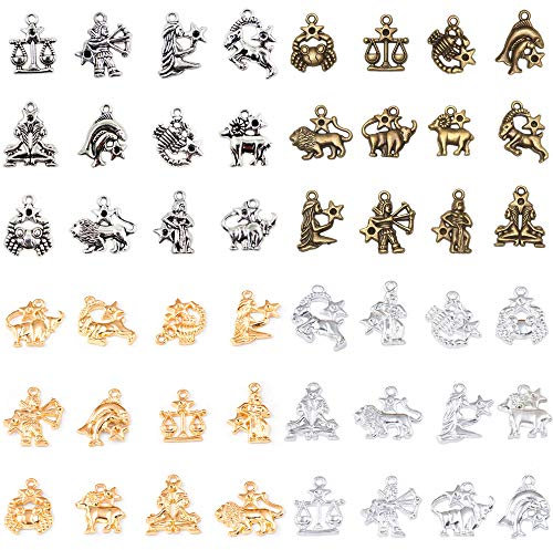 Haohai 48 Pieces Zodiac Charm Set, DIY 12 Constellation Sign Pendants Charms Astrology Double Sided Charm Set for Necklace Bracelet Jewelry Making Crafting Supplies