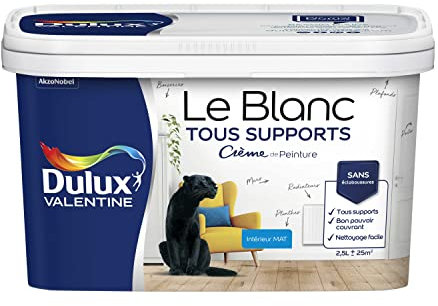 Dulux Valentine Le Blanc Tous Supports Crème de Peinture - Peinture Intérieure Murs, Plafonds, Boiseries et Radiateurs - Mat Blanc 2,5 L