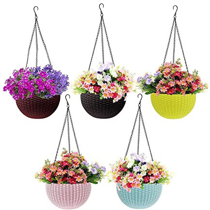 FIRST CHOICE KAYA Plastic Hanging Pot 18 x 12 cm Multicolour Hooked Hanging Pot - 5 Pieces