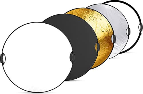 NEEWER Reflector de Luz de 32/80cm con Empuñadura Rosca 3/8,Difusor de Luz de Disco Plegable 5 en 1 Translúcido/Plateado/Dorado/Blanco/Negro para Iluminación Fotográfica, para Exteriores, RF-80II