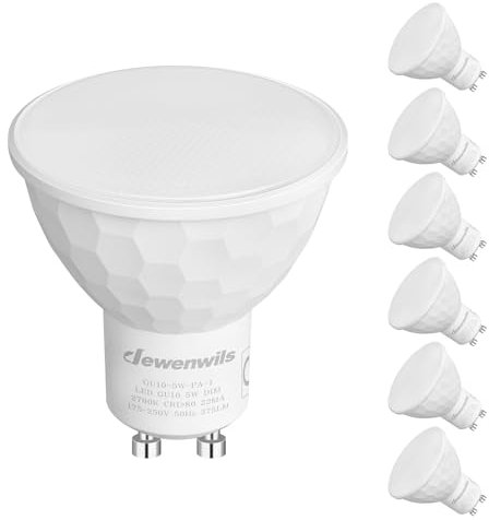 DEWENWILS GU10 LED bianco caldo dimmerabile 2700K, lampadina LED GU10 375LM, angolo di emissione 120°, lampadine LED da 5W (equivalenti a 50W alogene) per faretti, 6 pezzi