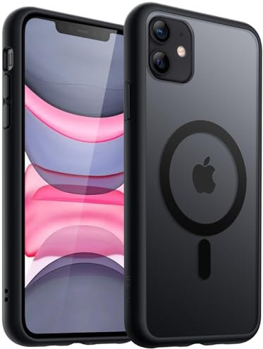 JETech Coque Magnétique pour iPhone 11 6,1 Pouces Compatible avec MagSafe, Etui Translucide Mat Arrière Housse Fine Antichoc (Noir)