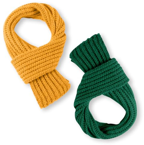 XIHIRCD 2pcs Kids Scarf, Winter Neck Warmer Soft Small Knitted Scarves Reusable Winter Clothing Wear for Toddlers Boys Girls Children in Cold Weather (Ginger, Green)