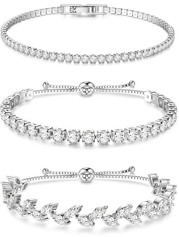 Dochais 3 Stück Tennis Armband Damen Silber Zirkonia Armbänder Diamant Armband Damen Armbänder Glitzer Tennisarmbänder Strass Kristalle Set für Frauen Mädchen Ehefrau Mutter Schmuck Geschenk B