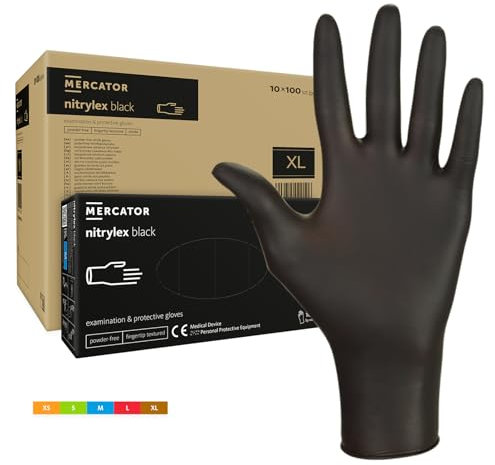 HansaGT Medical 1000 Stück Einweghandschuhe Schwarz XL, Nitril Handschuhe,Gummihandschuhe Einweg Handschuhe,Puderfrei Latexfrei Nitrilhandschuhe,Schutzhandschuhe Nitril