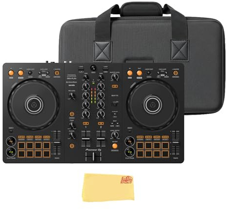 Pioneer DJ DDJ-FLX4 2-Channel DJ Controller - Black Bundle with Carrying Case and Austin Bazaar Polishing Cloth
