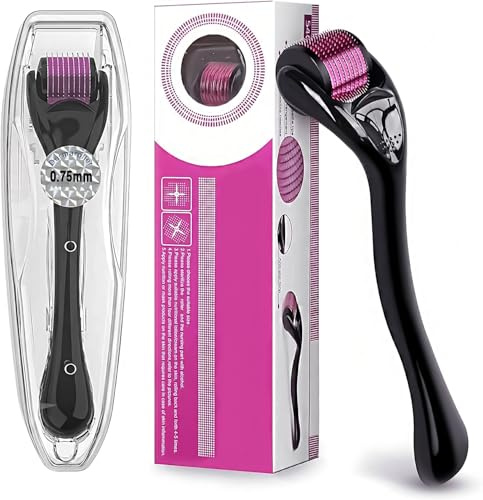 Derma Roller for Beard and Hair Growth features 540 titanium needles at 0.75mm length designed for men and women to naturally hair enhance beard and hair growth, and improve skin texture for healthier
