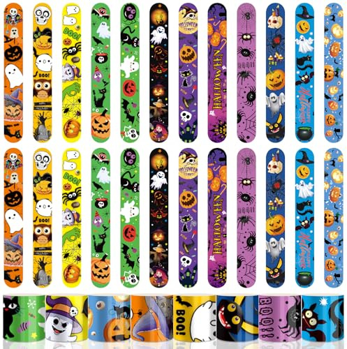 LXYYDS 24 Pezzi Bambini Schiaffo Braccialetti, Braccialetti Slap per Bambini Halloween, Gadget Halloween per Dolcetto o Scherzetto