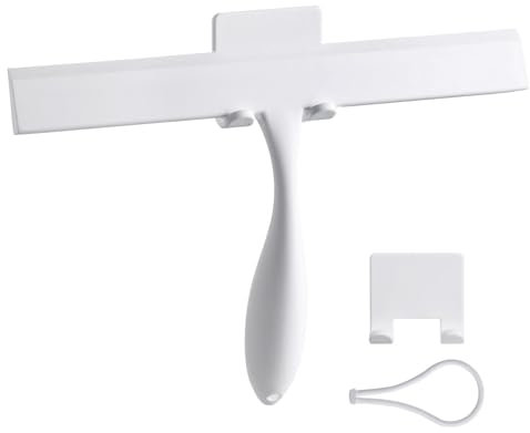 Silikon-Duschabzieher mit Haken, weißer Duschabzieher mit ergonomischem, dickem Griff, 27.9 cm Duschabzieher mit langem Stiel für Duschkabinen, Badezimmer, Küchen, Spiegel, Fliesen und Fenster