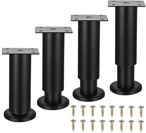 SHACHENH 4 Patas de Muebles Ajustables en Altura, 12-18 cm, Patas Negras para Muebles, Soporte para Sofá, Cama, Mesa, Armario, Patas para Sofás, Cama, Mesa, Patas de Soporte Ajustables para Muebles