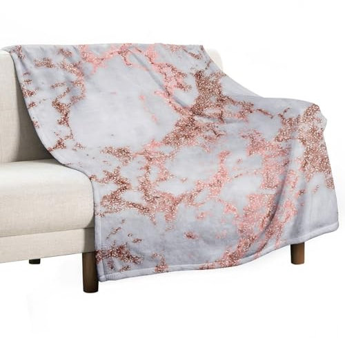 Cmagnifico Flannel Blanket, Rose Gold Marble Throw Blanket for Couch Sofa Bed Office, Soft And Comfortable Without Pilling