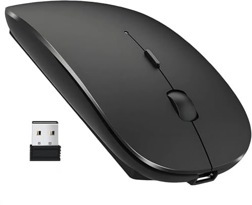 OOYES Wireless Rechargeable Mouse for Laptop,Ergonomic Silent Click USB 2.4G Cordless Mouse With USB Nano Receiver Multi-OS & Device Compatibility 3 Buttons, 1600DPI 3 Adjustment Levels(Black)