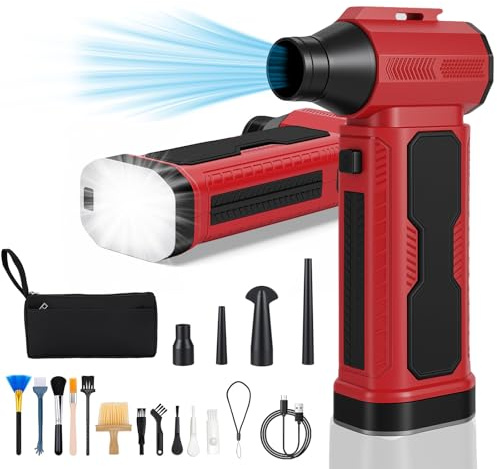 Compressed Air Duster, 130000RPM Cordless Electric Air Duster with Flashlight, 4 Gear Adjustable Air Blower, Rechargeable Mini Blower for PC Keyboard Car Cleaning Electronics Outdoors Home