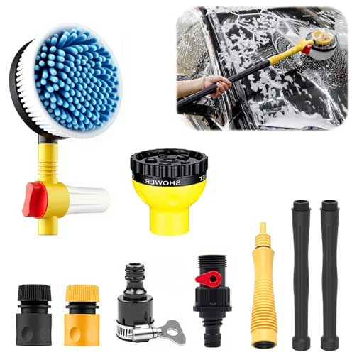 Zuxbolf Kit di Spazzola Rotante per Lavaggio Auto,Spazzola ad Alta Pressione per Pulire l’Auto per Lavaggio Pareti e Finestre