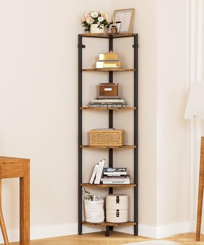 Yorbay Eckregal mit 6 Ablagen Bücherregal: Aufbewahrungsregal Multifunktional für Küche Wohnzimmer Schlafzimmer Büro - Standregal Badezimmerregal Leiterregal Industrial Design