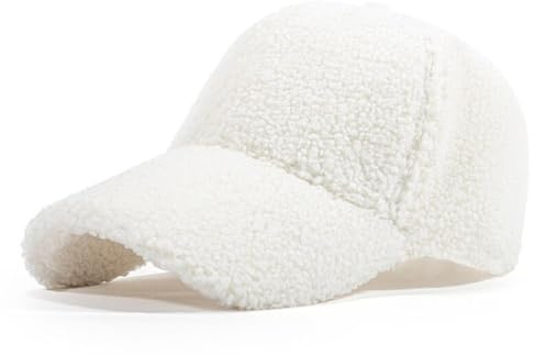 CHENNUO Cappello da Baseball in Lana d'Agnello, Inverno Berretto con Visiera Baseball cap Donna Regolabile (IT, Numero, 56, 59, Bianco)