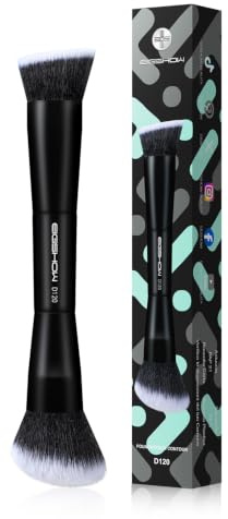 EIGSHOW Double Ended Foundation & Contour Face Makeup Brush, Black- D120 | Professional Foundation Brush Angled Contour Brush for Blending Liquid Powder, Concealer Cream Cosmetics Blush, Vegan