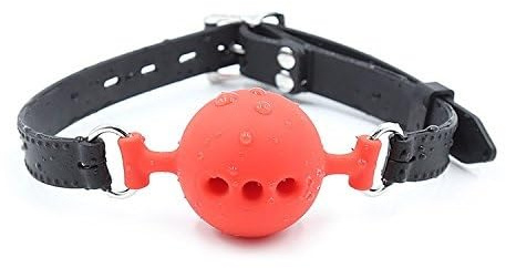 SHYUHYT Mordaza de silicona SM con bolas bucales y agujeros, mordaza erótica BDSM, juguetes sexuales for hombres y mujeres, parejas.(Rot,S)